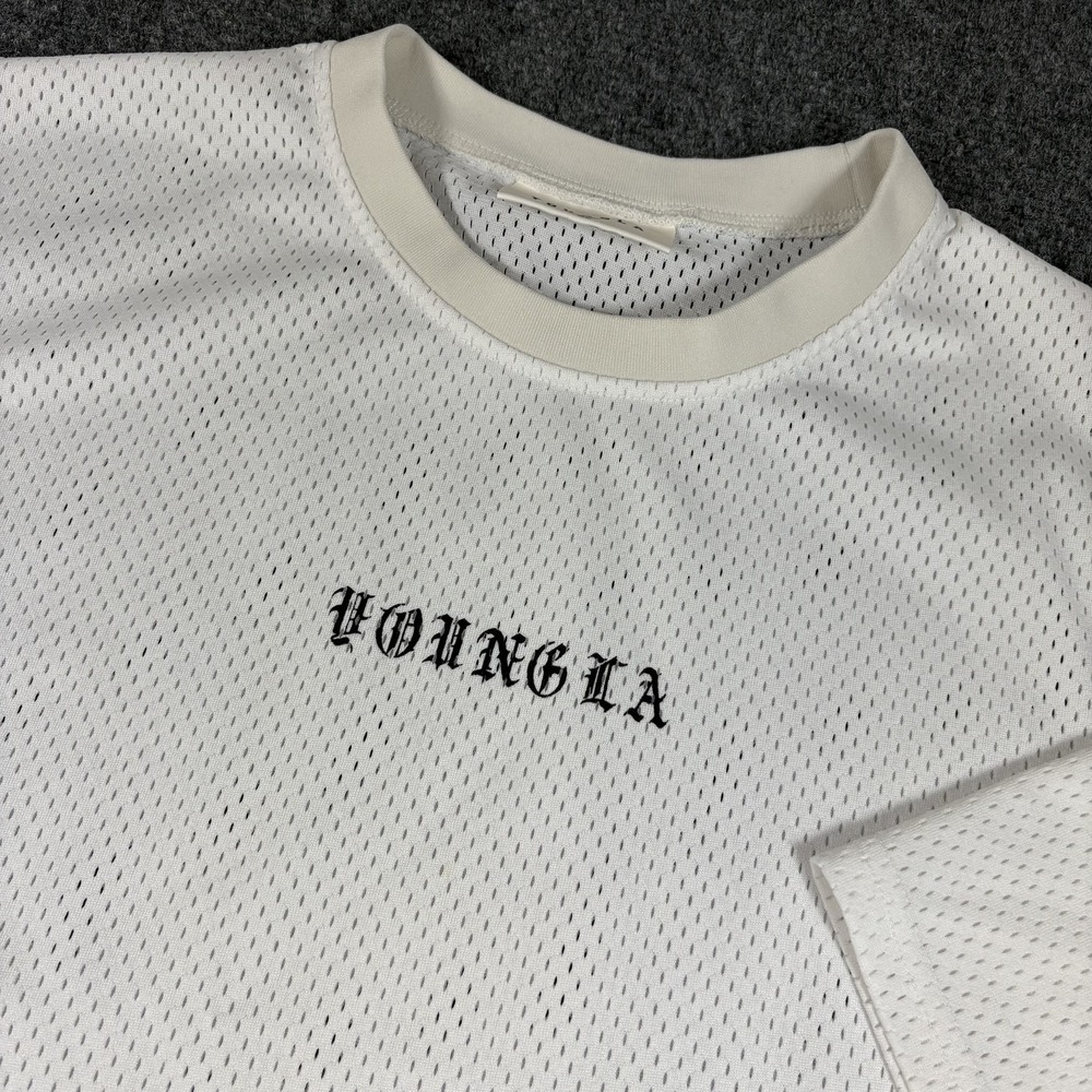 YoungLA Cyclone Jersey Men XL White Mesh Cropped Oversized Short Sleeve Gym READ